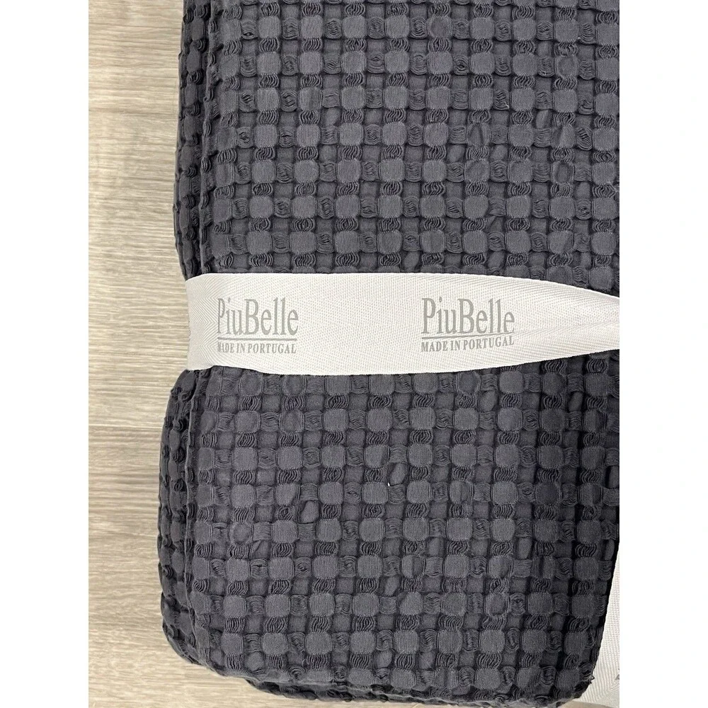 Piu Belle Dark Gray Waffle Texture Cotton King Blanket Coverlet 104 X 94 in New